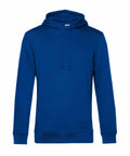 A B&C Collection BA001 hoodie in plain blue, featuring a front pocket and drawstrings, displayed against a white background.