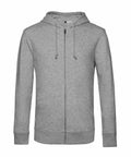 B&C Collection's BA002 gray zip-up hoodie with drawstrings, shown from the front.