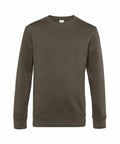 The BA010 from B&C Collection is a plain, olive green crewneck sweatshirt featuring long sleeves and ribbed cuffs and hem, displayed on a white background.