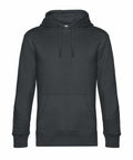 BA011 by B&C Collection is a dark green hooded sweatshirt featuring a front pocket and drawstrings.