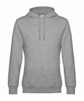 A B&C Collection BA011 hoodie in plain gray with a front pocket and adjustable drawstrings is showcased against a white background.