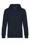 The B&C Collection BA011 is a plain black hoodie featuring long sleeves and a front kangaroo pocket, complemented by an adjustable drawstring hood and a simple, minimalist design.