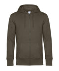 BA012 by B&C Collection features an olive green zip-up hoodie equipped with a drawstring hood and front pockets, showcased against a plain white background.