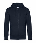 A black zip-up hoodie, labeled as BA012 from the B&C Collection, featuring a drawstring hood and front pockets.
