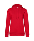 The BA01F hoodie by B&C Collection is plain red with drawstrings and a front pocket, displayed against a white background.