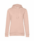 Introducing the BA01F hoodie from B&C Collection in beige, featuring long sleeves, a drawstring hood, and a front pocket. This design is simple and casual, perfect for everyday use.