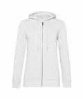 Introducing the B&C Collection's BA02F—a plain light gray zip-up hoodie featuring a front zipper, drawstring hood, and two front pockets. The hoodie is elegantly displayed on a white background.