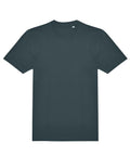 A plain, short-sleeved T-shirt in dark grey with a crew neckline is laid flat on a white background; it features no visible logos, patterns, or designs.