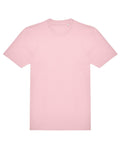 A plain light pink short-sleeved T-shirt is laid flat on a white background, displaying the front side with a round neckline and no visible logos, patterns, or designs.