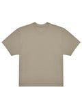 A beige T-shirt product with short sleeves and a crew neckline is laid flat on a white background, featuring a plain design with no visible logos or decorations.