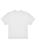 A T-shirts product is shown laid flat on a white background; it features a plain white colour, short sleeves, and a classic crew neck.
