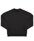 A sweatshirt crew neck in plain black with long sleeves plus ribbed cuffs, collar, and waistband, shown laid flat on a white background.