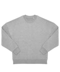 A light grey sweatshirt crewneck with long sleeves, ribbed cuffs, and waistband is laid flat on a white background. It features a plain design with no visible logos or markings.