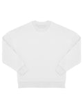 The Sweatshirts product is a plain white crew neck with long sleeves, ribbed cuffs, neckline, and hem, displayed flat on a white background.