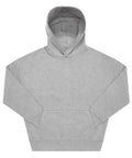 A light grey hoodie sweatshirt with long sleeves, front pocket, and relaxed fit is displayed flat on a white background.