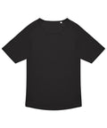 A T-shirts product is displayed flat on a white background, featuring a plain black front, short sleeves, a round neckline, and a simple unadorned design.