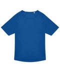 A royal blue T-shirt short-sleeve athletic tee with a crew neckline is laid flat on a white background, featuring no visible logos, patterns, or graphics.