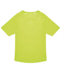 A lime green T-shirt short-sleeve athletic T-shirt with a round neckline is laid flat on a white background, featuring no visible patterns or logos.
