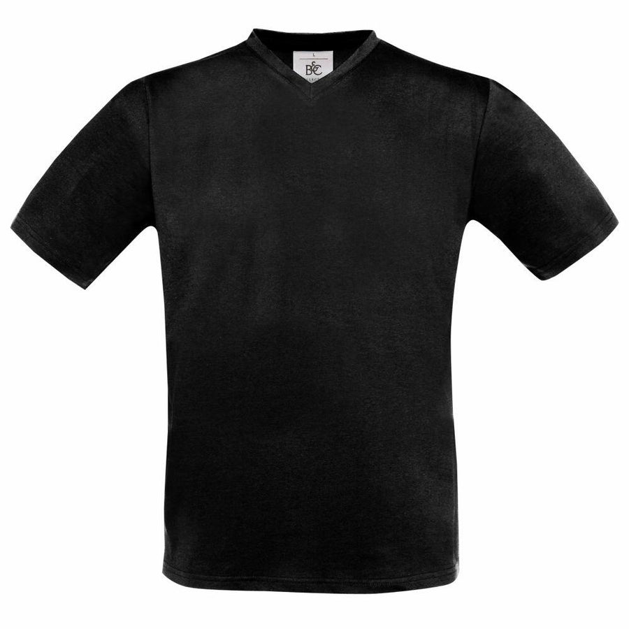 A plain black short-sleeve V-neck BA108 T-shirt from the B&C Collection, set against a white background.