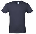 A BA210 T-shirt by B&C Collection, featuring a plain, dark navy blue design with short sleeves and a round neckline on a white background.