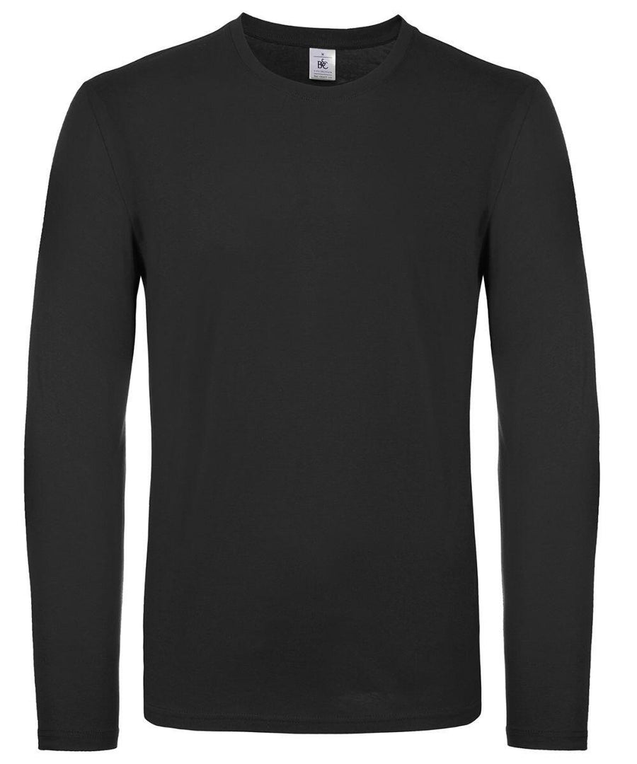 The BA211 shirt from B&C Collection, featuring a plain black design with long sleeves, displayed on a white background.