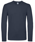 The BA211 T-shirt from B&C Collection is a plain, dark blue long-sleeve top with a round neckline, displayed against a white background and featuring no visible designs or logos.