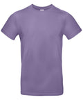 The B&C Collection BA220 t-shirt is showcased against a white backdrop, highlighting its plain lavender color, round neckline, and short sleeves. The fabric looks smooth and slightly stretchy, making it perfect for casual wear.
