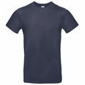 A front view of the BA220 by B&C Collection, a plain navy blue T-shirt displayed on a white background.