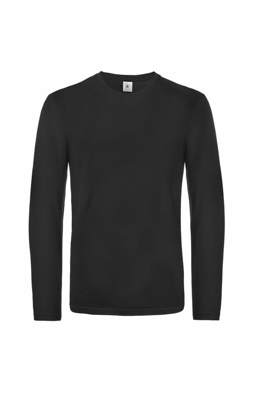 The BA221 long-sleeve shirt by B&C Collection, in plain black, is displayed against a white background.