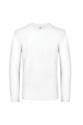 A B&C Collection BA221 plain white long-sleeve T-shirt featuring a crewneck design, displayed on a white background.