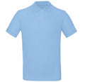Product Code BA260 by B&C Collection is a light blue polo shirt featuring short sleeves and a classic collar. The shirt includes a buttoned placket with two buttons visible and boasts a smooth fabric finish, presented against a plain white background.