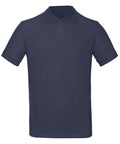 The B&C Collection BA260 is a plain navy blue polo shirt featuring short sleeves, a three-button placket, and is displayed against a white background. It boasts a simple, classic design with a collar and fitted style.