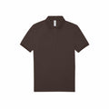 A plain dark brown polo shirt from the B&C Collection, featuring a classic collar and three buttons. The BA261 shirt is laid flat against a white background, showcasing its simple and versatile design.