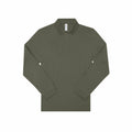 The BA262, a long-sleeved polo shirt in olive green from B&C Collection, is laid flat to display its front with buttons and collar.