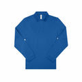 BA262 by B&C Collection, a blue long-sleeve polo shirt featuring a collar and three buttons, laid flat on a white background.