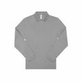 A light gray, long-sleeve polo shirt from B&C Collection's BA262 line is laid flat against a white background. It features a traditional collar and three buttons at the neckline, showcasing a simple, classic design without any visible logos or patterns.