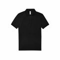 BA263 by B&C Collection is a black polo shirt featuring a classic collar and a three-button placket, showcased on a white background.