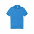 Presenting the BA263 by B&C Collection: a simple and clean design featuring a plain, bright blue polo shirt with a classic collar and three buttons, displayed against a white background.