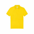 A product image of the BA263 by B&C Collection showcases a vibrant yellow polo shirt with a collar and short sleeves against a white background.