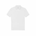 A BA263 by B&C Collection, featuring a plain white design with short sleeves and a collar, laid flat against a white background.