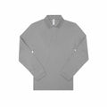 The BA264 from B&C Collection, a grey long-sleeved polo shirt featuring a collar and buttoned placket, is displayed flat on a white background.