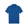 A B&C Collection BA265 polo shirt in solid blue, featuring short sleeves and a collar, laid flat against a white background.