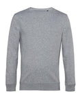 A light grey, long-sleeved sweatshirt with a crew neck, ribbed cuffs, and waistband is shown against a white background.
