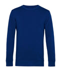 A solid dark blue, long-sleeve crewneck sweatshirt is shown against a white background.