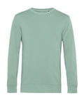 A plain, long-sleeve crew neck sweatshirt from Sweatshirts in light sage green is shown on a white background. It features a minimalist design with no visible logos or patterns.