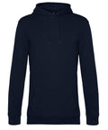 The Hoodies: a plain navy blue sweatshirt featuring long sleeves, a front kangaroo pocket, and hood with drawstrings, shown against a white background.