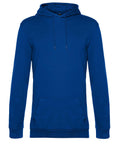 A royal blue hoodie featuring a front kangaroo pocket, long sleeves, and an adjustable drawstring hood, shown on a white background.