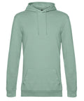 The Hoodie is a light green, plain hooded jumper featuring a front pocket and drawstrings, displayed on a white background.