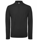 A B&C Collection BA290 long-sleeve polo shirt in black, displayed against a white background.