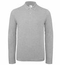 A B&C Collection BA290 gray long-sleeve polo shirt featuring a collar and button-up placket, showcased on a plain white background.